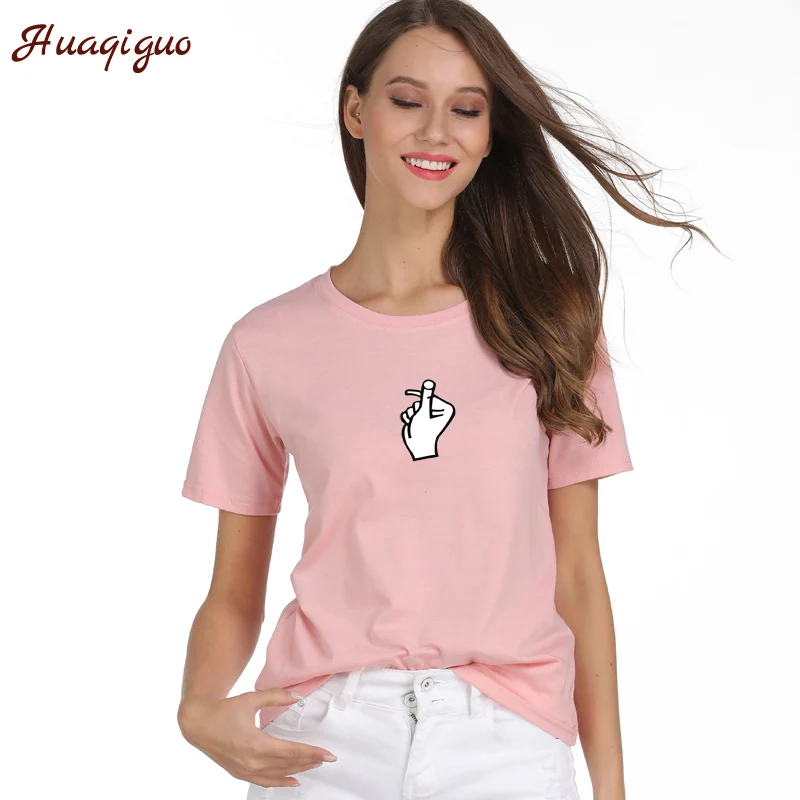 

2017 College Harajuku Kawaii Short Sleeve Summer Funny T Shirts Women Fashion Heart Gesture Loose Girls Tops Tee Female T-shirt
