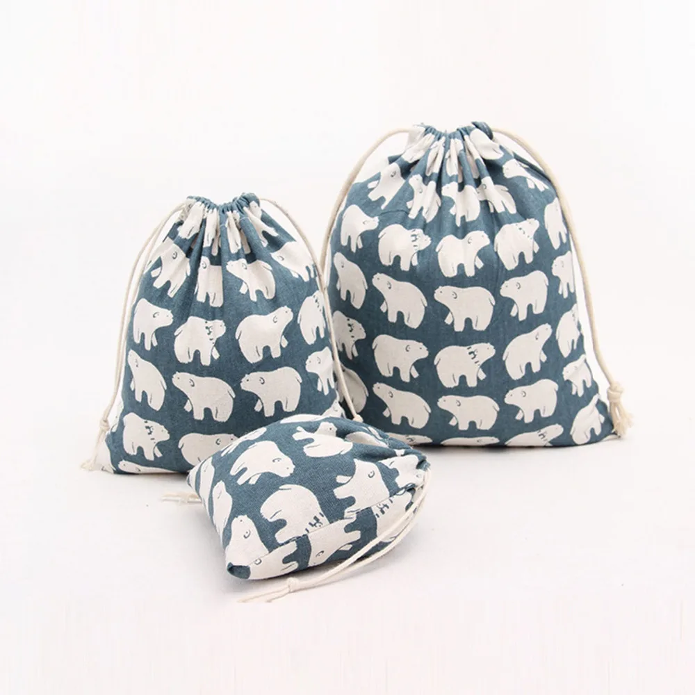 

Small Fresh Handmade Polar Bear Cotton Linen Storage Bag Tea/candy/key Package Drawstring Bag Small Cloth Bag Christmas Gift