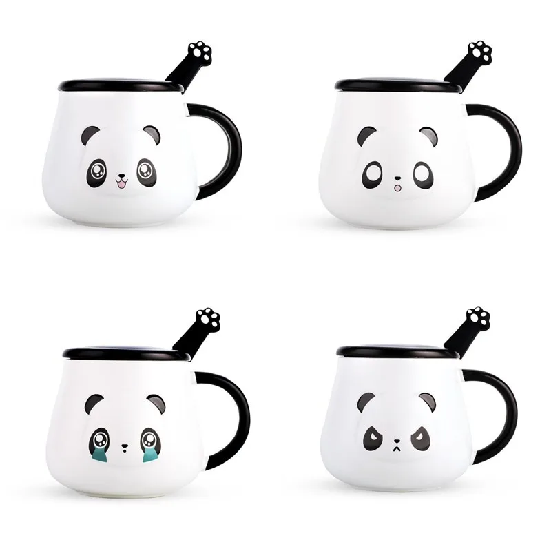 Cartoon panda ceramic mug coffee cup with lid spoon milk cup large capacity water cup couple cups Cartoon panda ceramic mug coffee cup with lid spoon milk cup large capacity water cup couple cups