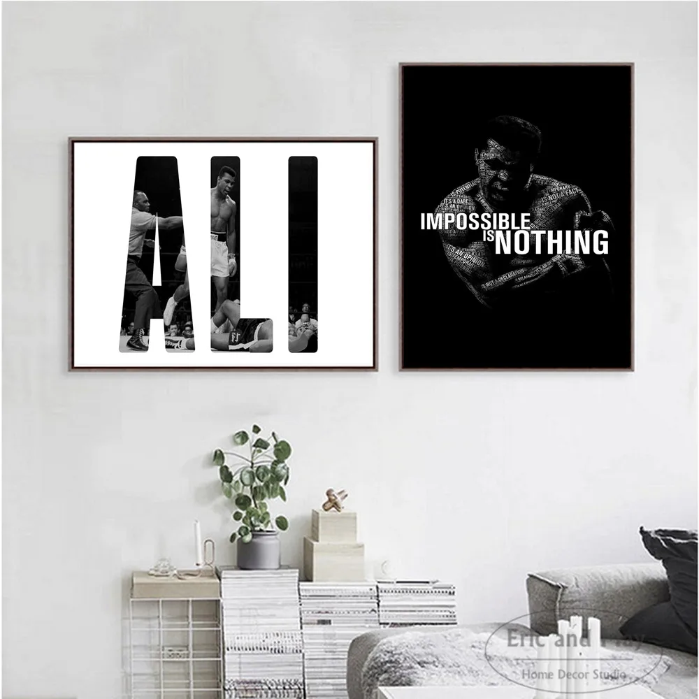 Мухаммад Али черный и белый стиль холст плакаты с живописью принты для гостиная без Настенная картина в рамке изображение домашний декор