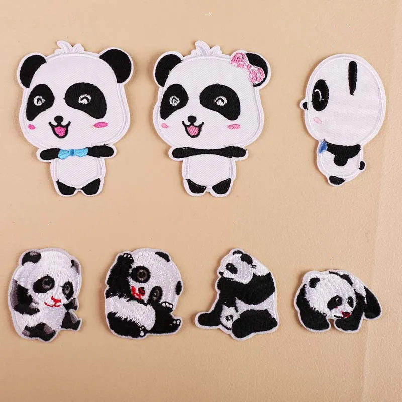 Fashion Decoration Cartoon Embroidered Patch Pandas Iron-On Craft Applique