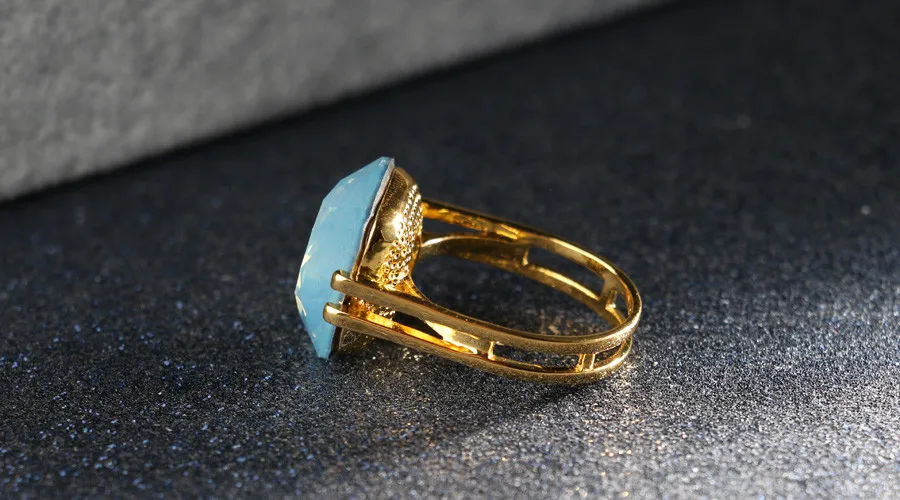 Модные квадратные Свадебные кольца с голубым опалом для женщин золотого цвета циркониевое кольцо CZ Женские OL Винтажные Ювелирные Изделия