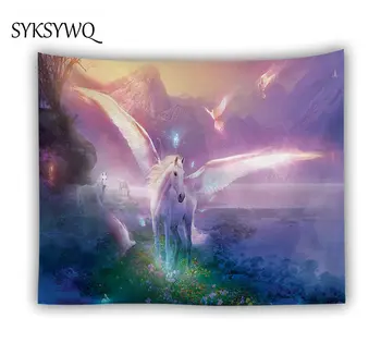 

White Horse Tapestry Psychedelic Bohemian Decor Tapiz Pared Tela Wonderland Wall Carpet