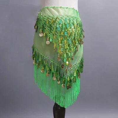 Новое поступление, одежда для танца живота, аксессуары-кисточки, обертывание, эластичная сетчатая основа, женские ремни для танца живота, бахрома, набедренный шарф - Цвет: Green
