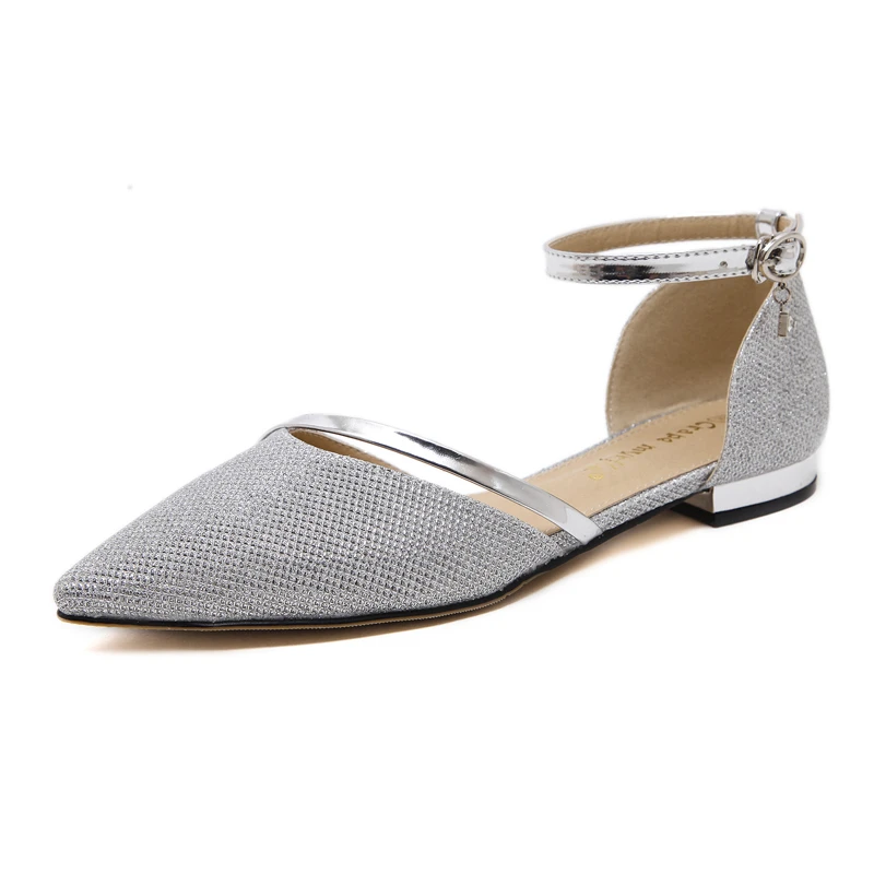 silver flat closed toe sandals