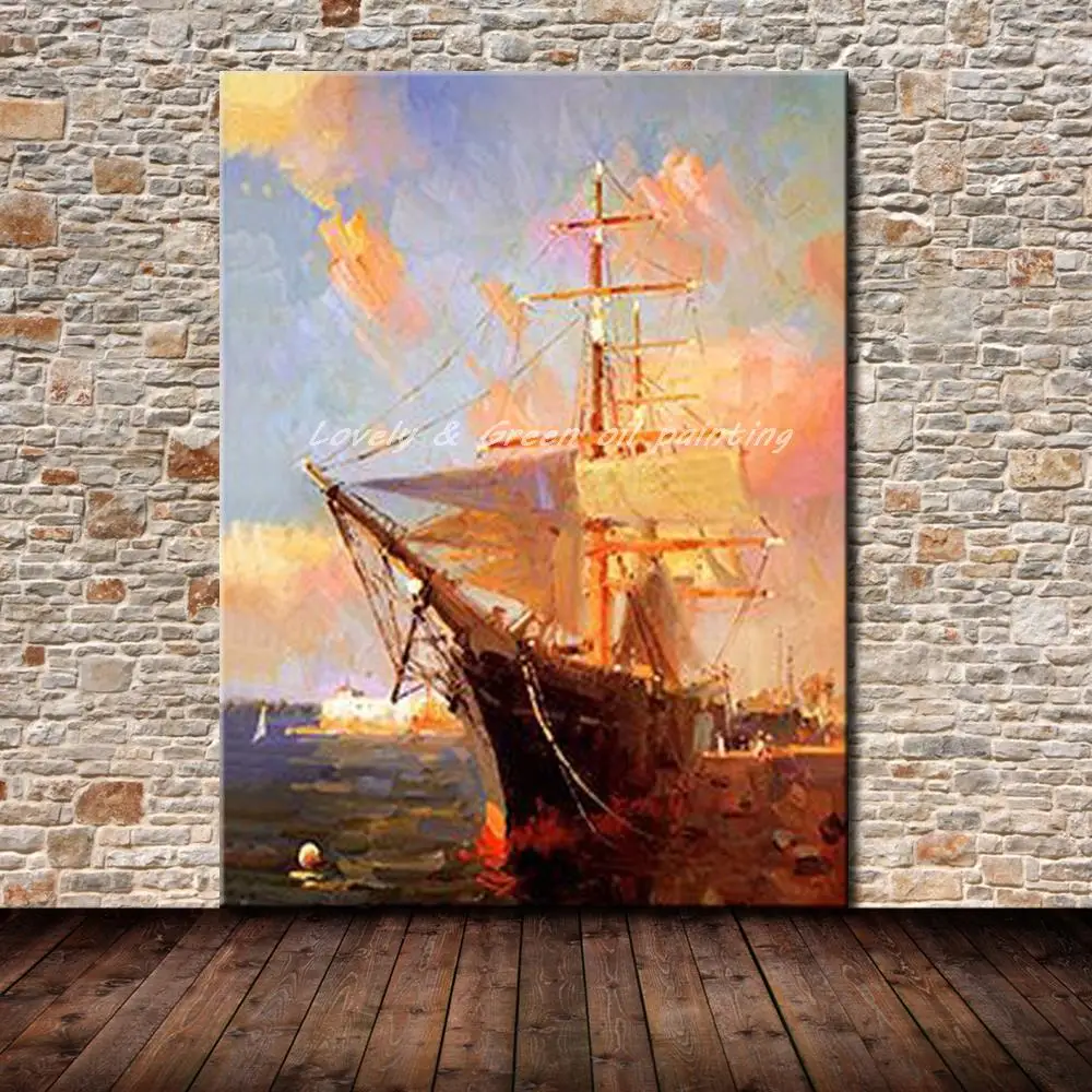 

Sailboat Pictures Hand Painted Modern Abstract Oil Painting On Canvas Wall Art For Living Room Decoration Gift No Framed
