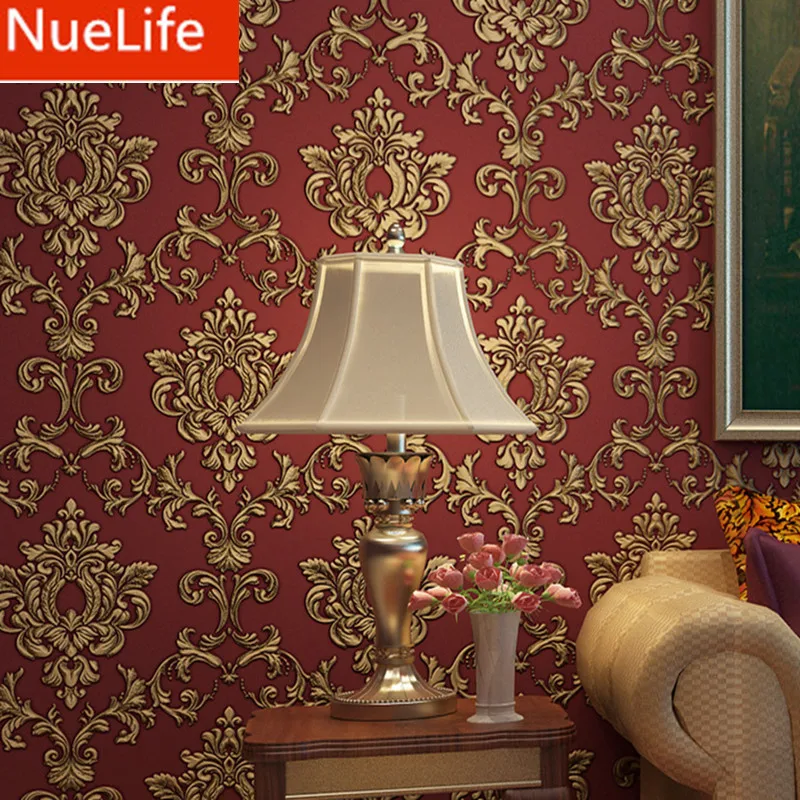 

0.53x10m European Style Golden Flower Pattern Nonwoven Wallpaper Wedding Room Living Room Bedroom Shop Background Wallpaper