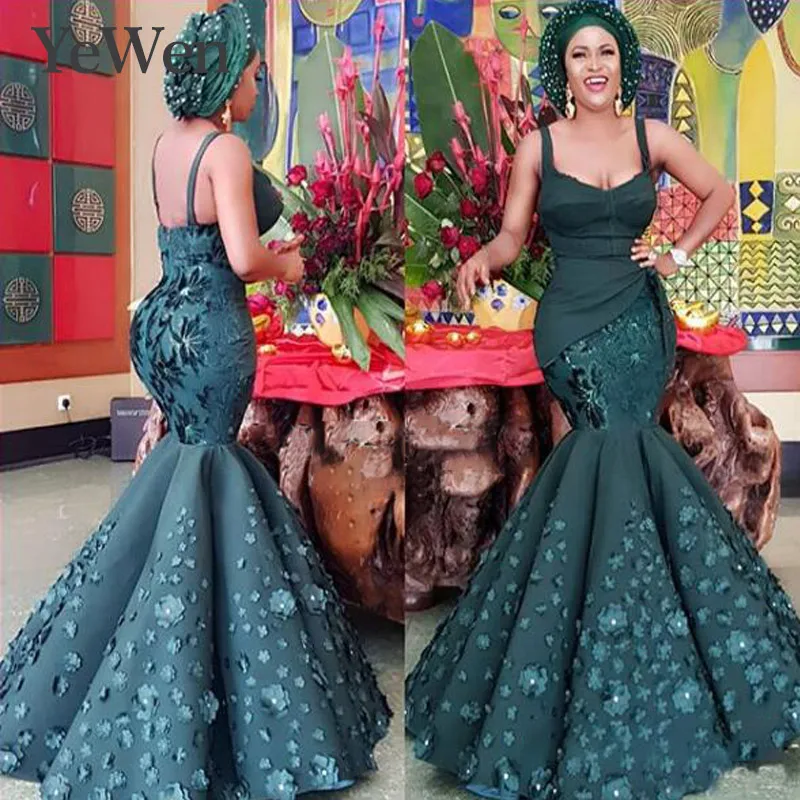 

YEWEN Royal Green Formal Evening Dress New Elegant Mermaid Evening Dresses Lace Sexy Sleeveless A-line Vestido De Noiva YM20280