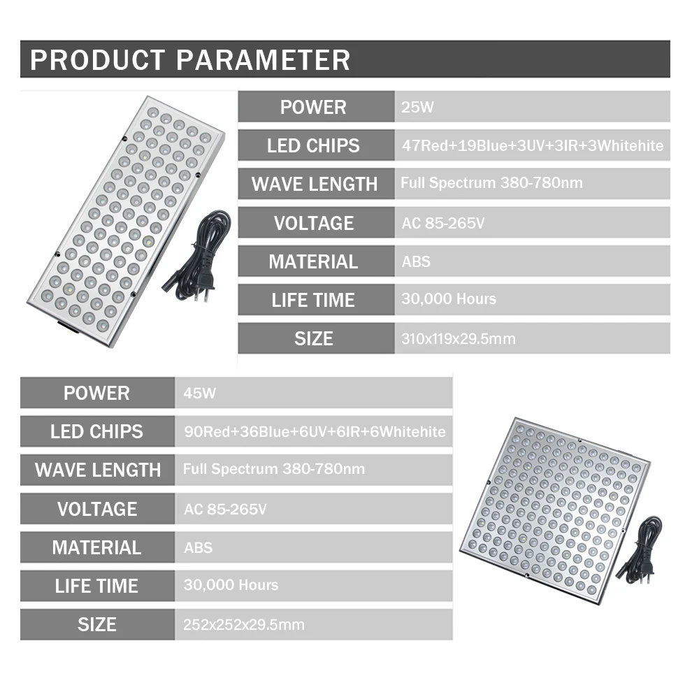 Светодиодный светильник для выращивания растений, 25 Вт, 45 Вт, AC85-265V, полный спектр, светильник для выращивания растений, цветов