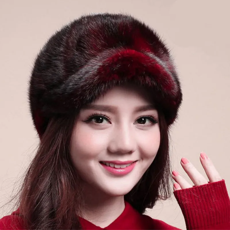 Многоцветные женские реальный кусок норки козырек шапки женские зимние теплые шапки моды из натурального меха головные уборы VK3023