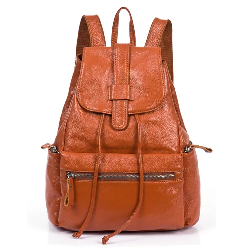 Beautiful Natural Genuine Leather Women Backpack Preppy Style Girl's