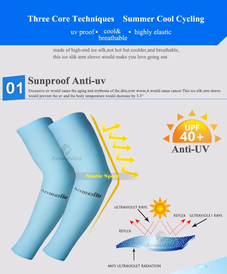 Anmeilu рукав для велоспорта для мужчин и женщин Лето анти-УФ солнцезащитный упругий велосипед налокотники для велосипедистов грелки для бега вождения нарукавники