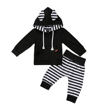 

Autumn Winter Newborn Infant Baby Boy Girls Clothes Cute Stripe Hooded T-shirt Tops+Pants Children Clothing Tracksuit Outfit