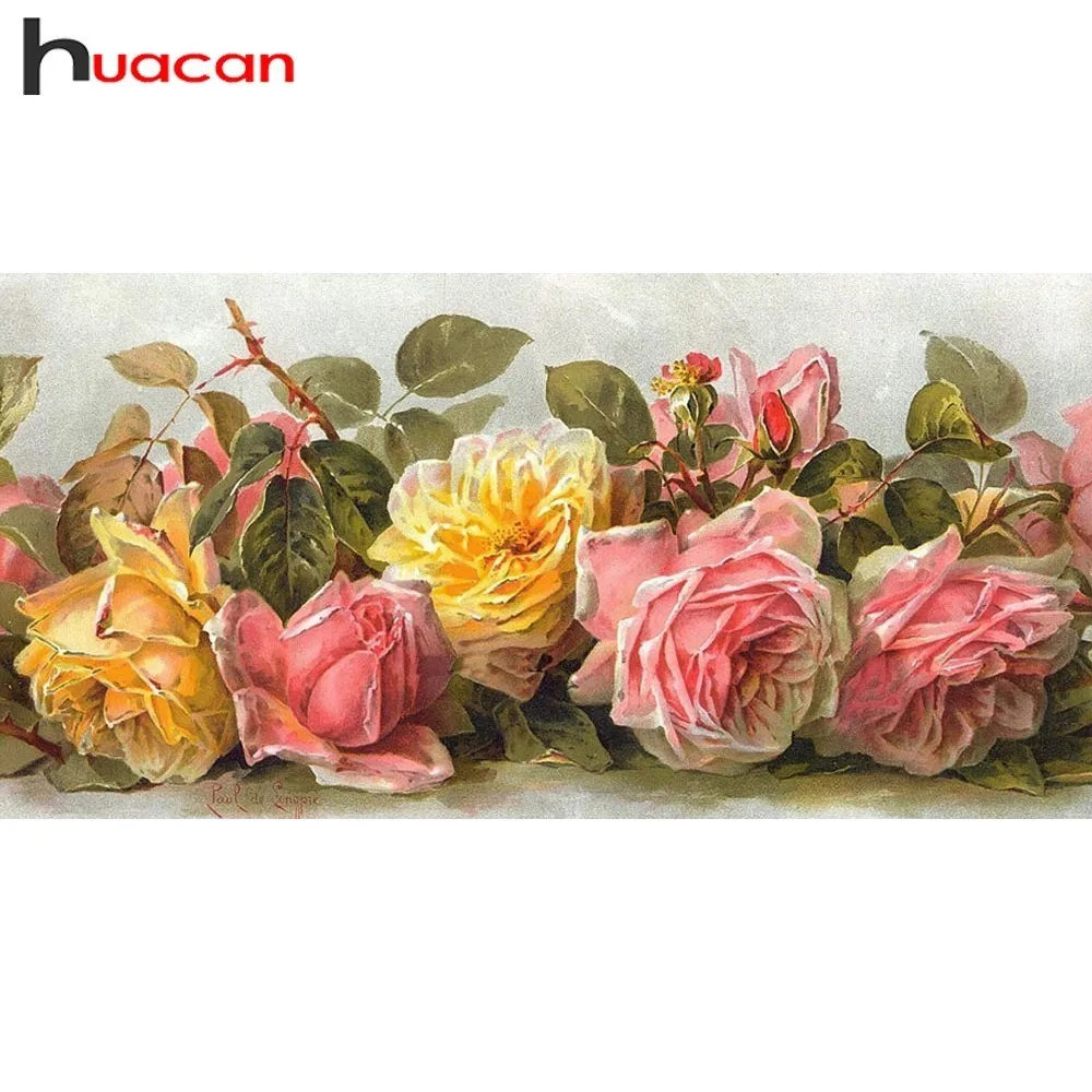 

Huacan Diamond Embroidery Flower Picture By Rhinestones Diamond Painting Rose Full Square Rhinestones Mosaic Home Decor