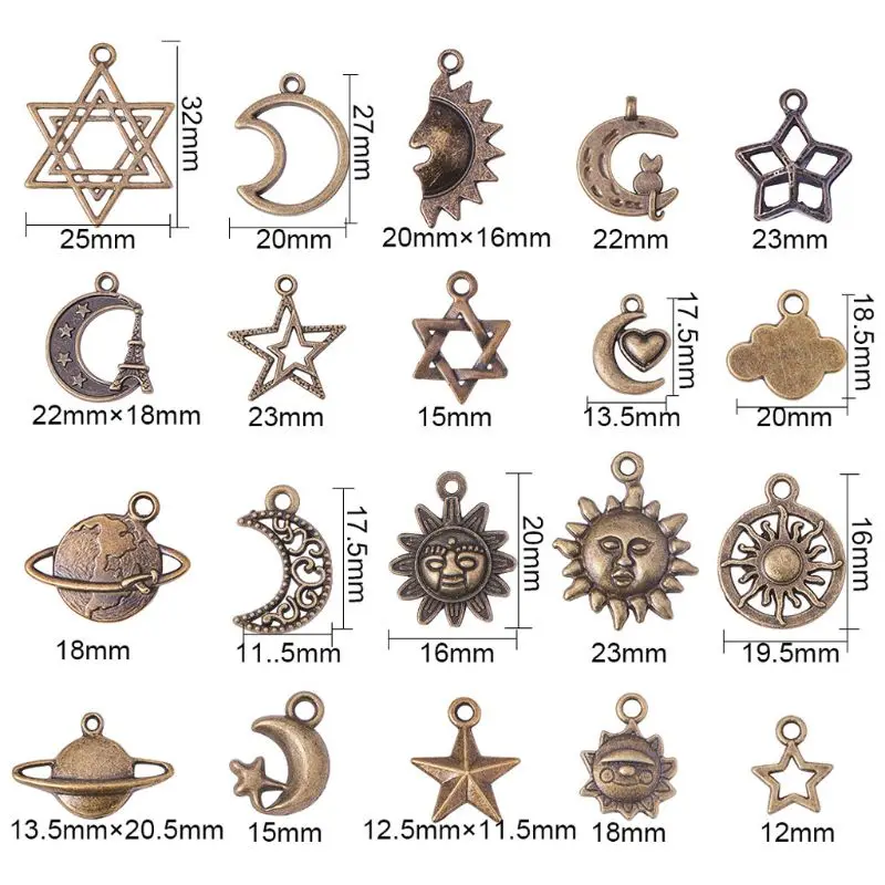 

40Pcs Antique Bronze Celestial Charm Sun Moon Star Planet Pendant Jewelry Making Y4QB