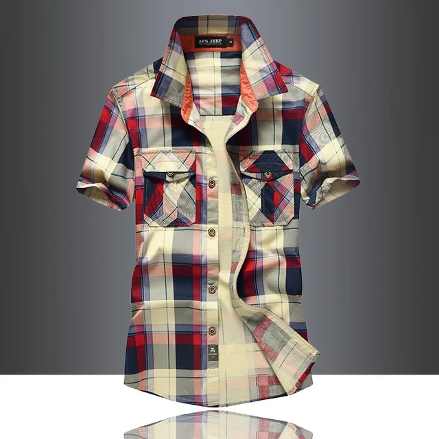 $US $19.38  Mens Clothing 2019 Summer Casual Men's Shirts Short Sleeve Mens Designer Dress Red Plaid Shirt Top 