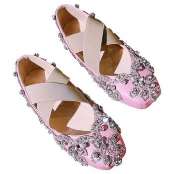 

Bling Crystals Flats Women Luxury 2019 Ballet Flats Casual Ladies Shoes Slip On Loafers Ballerina Flats Wedding Shoes Bride Pink