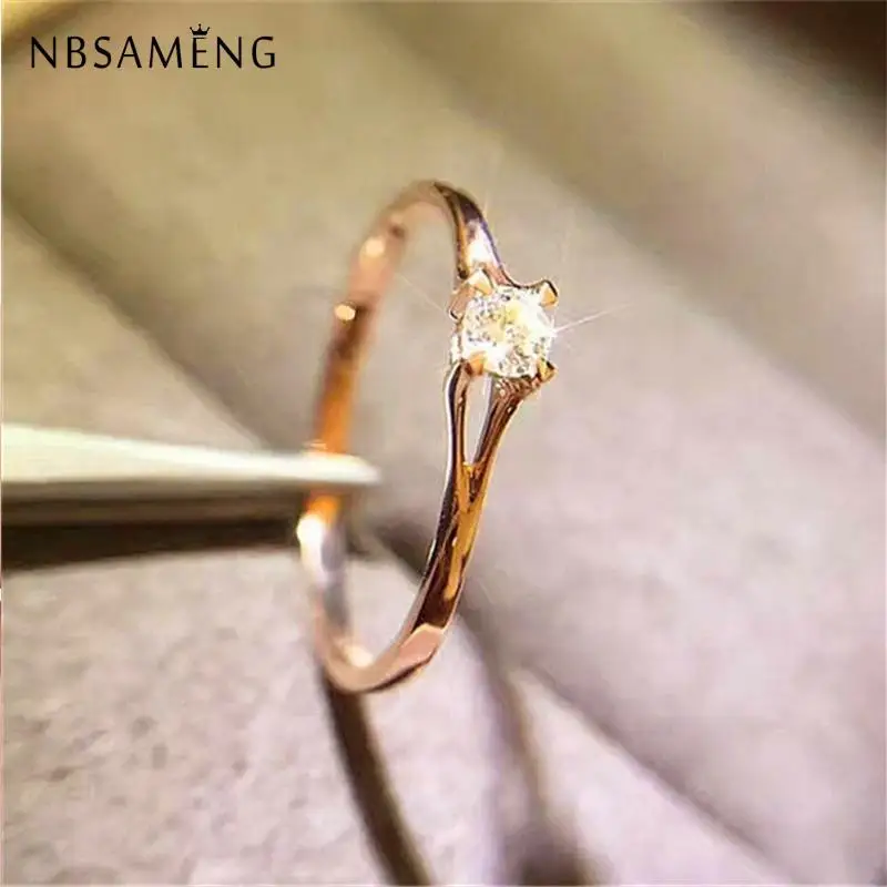 

2019 Trendy Exquisite Sweet Romantic Zircon Stone Crystal Charm Ring 925 Silver Brlight Rosegold Color Love Rings For Engagement