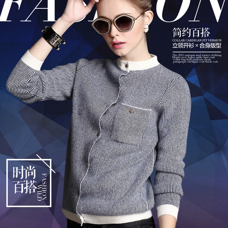 

BARESKIY Sweater Women's Spring 2019 New Women's Striped Cashmere Sweater Cardigan Korean Round Neck Sweater Sweater Jacket