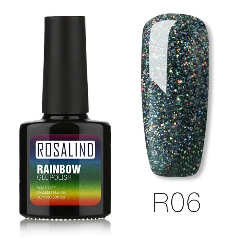 ROSALIND UV Gel Nail Polish Rainbow Shimmer Hybrid Lacquer Top Coat Set For Nail Art Manicure UV Gel Varnish Nail Gel Lak - Цвет: R06