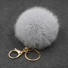 Chaveiro de pelo de coelho feminino, 8cm, pompom, verdadeiro, bolas de pele, chaveiro, brinquedo de pompon chaveiro presente de casamento