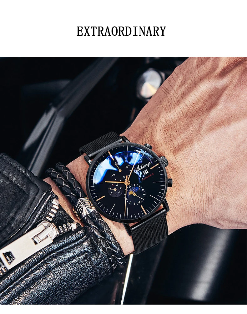 AILANG Для мужчин механический автоматический модный топ Брендовые спортивные часы Tourbillon Moon Phase Нержавеющая сталь часы мужской часы