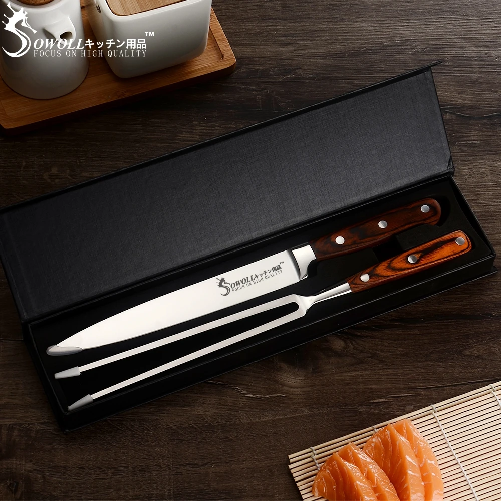 SOWOLL фирменный уличный кухонный нож+ вилка для барбекю+ Подарочная коробка лезвие из нержавеющей стали " Нож для нарезки барбекю набор вилок и ножей