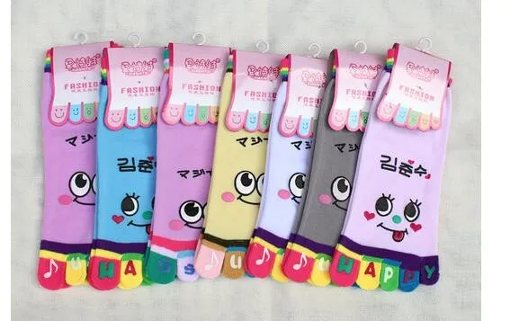 ankle socks women 1pair/lot Cute Cartoon Smile Print Toe Socks Five toe cartoon cotton Socks female cotton funny socks sockwell compression socks