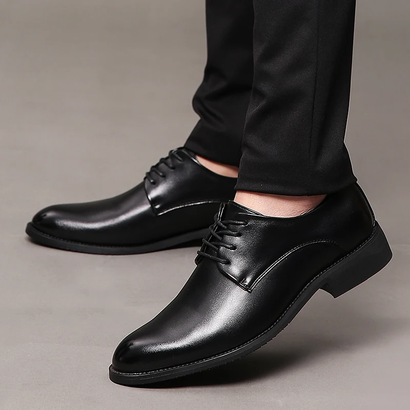 

Man Black Dress Shoes Spring Autumn Mens Social Shoes Comfortable Gentleman Footwear Rubber Bottom Office Shoes For Men