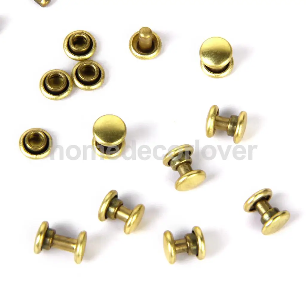 50pcs Golden Round DOUBLE CAP Copper Rivets Studs 6x7mm For Jeans Pants