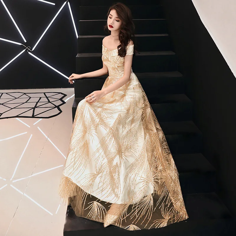 

Elegant Gold Full Length Dresses Cheongsam Dress Vestidos Chinos Oriental Qipao Evening Gowns Classic Party Dress Size XS-XXL