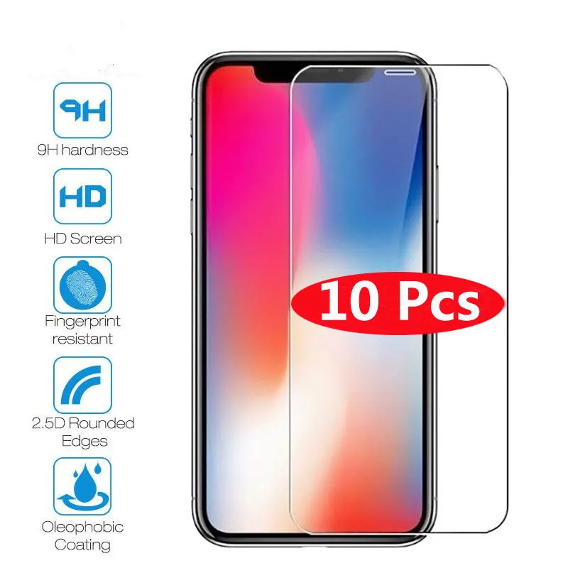 10 шт закаленное стекло для iPhone X XS MAX XR 4 4S 5 5S SE 5c Защитная пленка для экрана для iPhone 6 6s 7 8 Plus X защита стекла