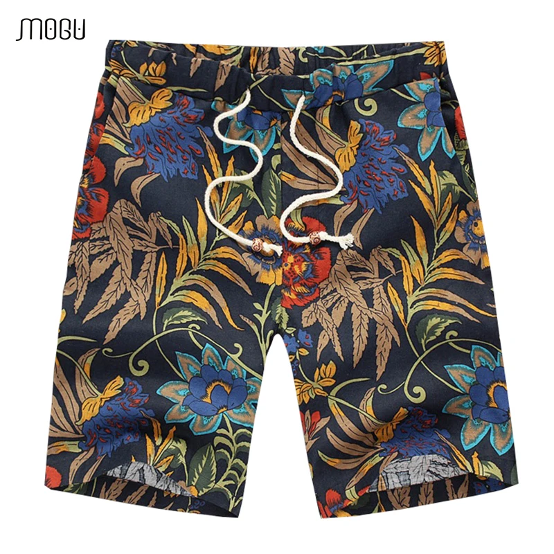 MOGU Ман Пляжные шорты новые летние модные цветочные по колено шорты удобные хлопковые и льняные Гавайские шорты