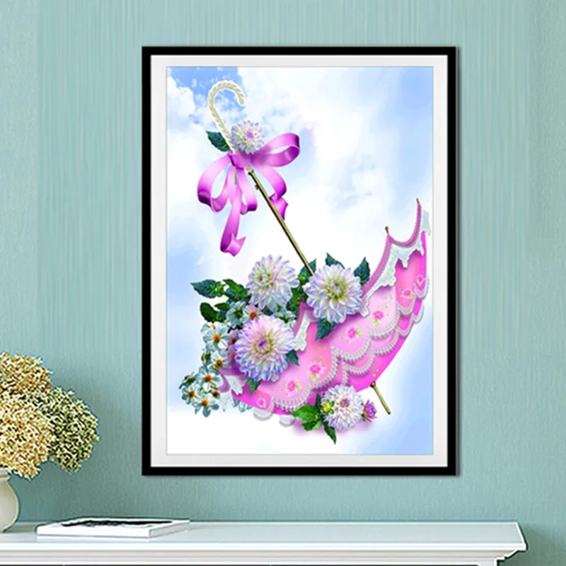 

Umbrella flowers cross stitch 5d diy manual Decorative diamond painting mosaic Needlework gift decor Diamond home