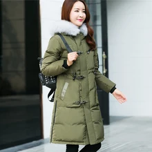 Качественная зимняя куртка, Женская длинная парка, меховой воротник, с капюшоном, пуховик для женщин размера плюс S-5XL, армейский зеленый, черный, теплое пальто