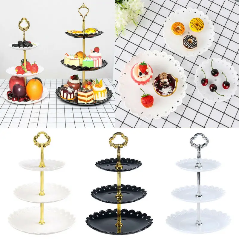 Three-layer Fruit Plate Plastic Cake Stand Dessert Vegetable Storage Afternoon Tea Wedding Plates Party Tableware Popular Stands