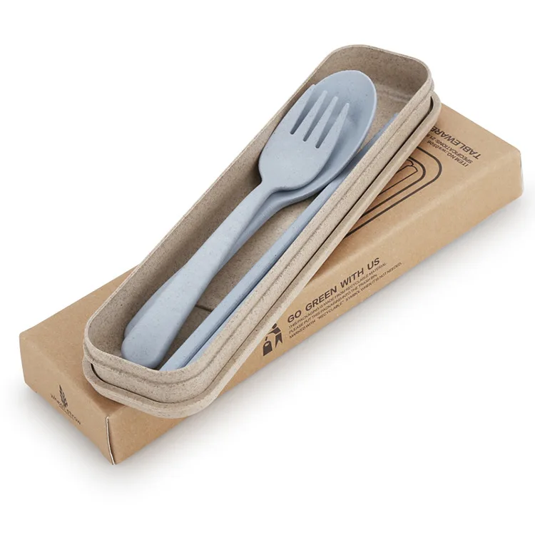 

3PCS/Set Fork Spoon Travel Wheat-Straw Degradable Plastic Portable Chopsticks Tableware Box Set Picnic Kitchen Accessories