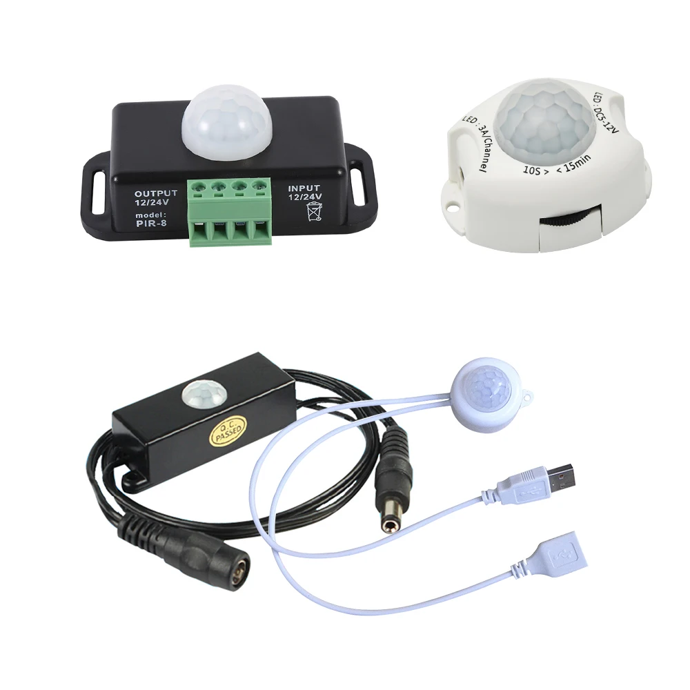 

DC5V-24V 12V PIR Body Infrared Motion Sensor Detector Control Photosensitive Sensor Switch for LED Strip Light DC Connector