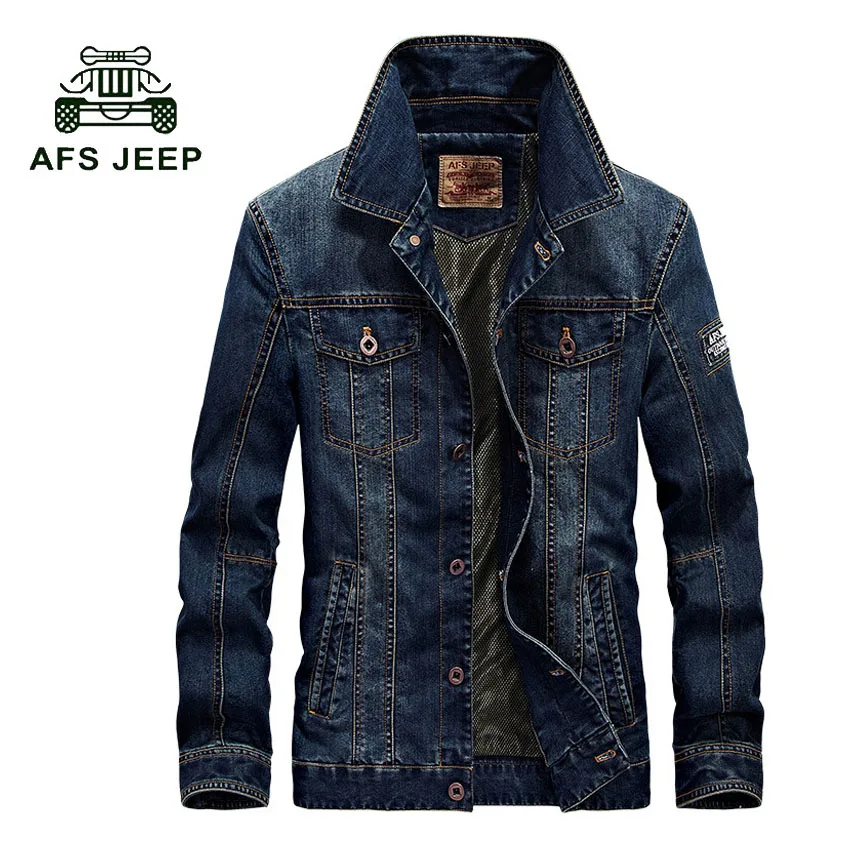 AFS JEEP Новая модная ковбойская куртка мужская джинсовая куртка весна осень пальто мужская одежда размера плюс верхняя одежда M-4XL 128z - Цвет: dark blue