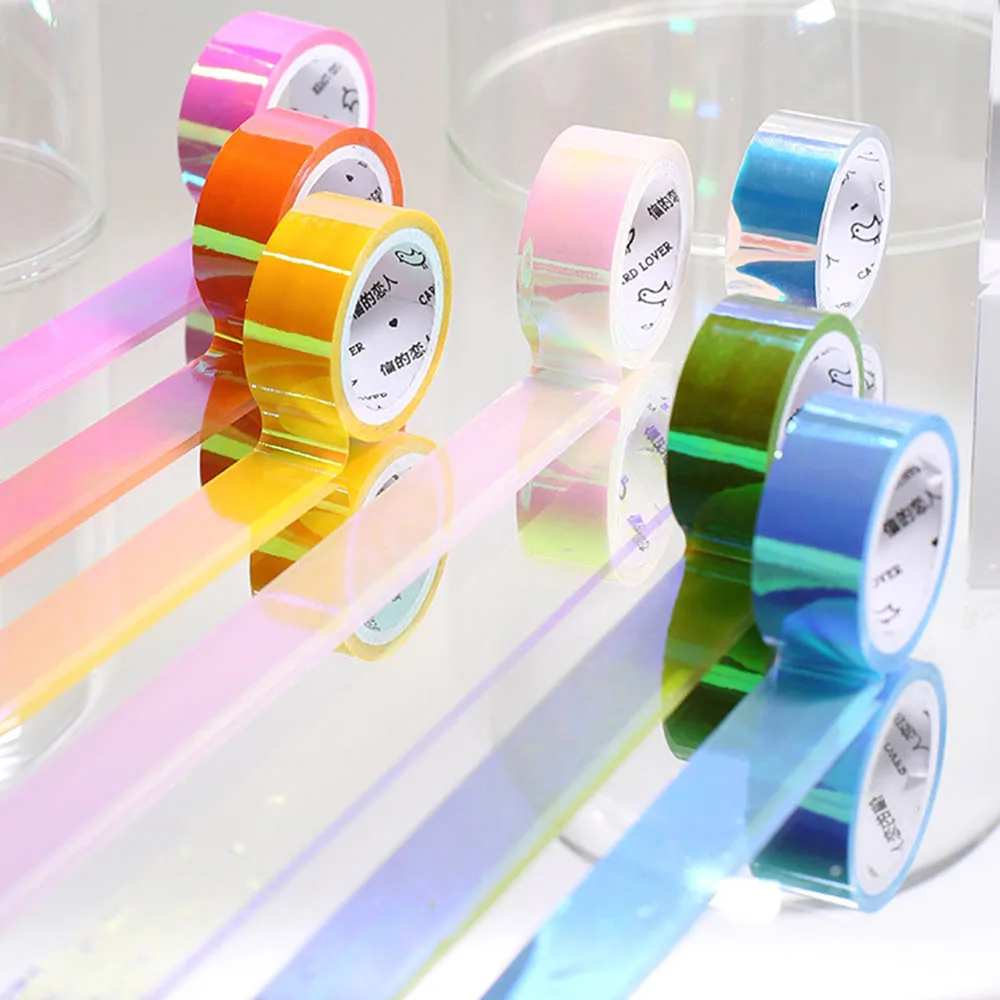 

3pc 1.5cm*5m Shining Sticker Tape Glittering Scrapbooking Photo Decor Adhesive Tape DIY Crafts Album Sticker Label Rainbow Laser