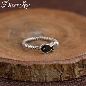 

DIEERLAN Exaggerated Personality Retro 925 Silver Fish Rings for Women Gift Antique Rings Sterling Silver Jewelry