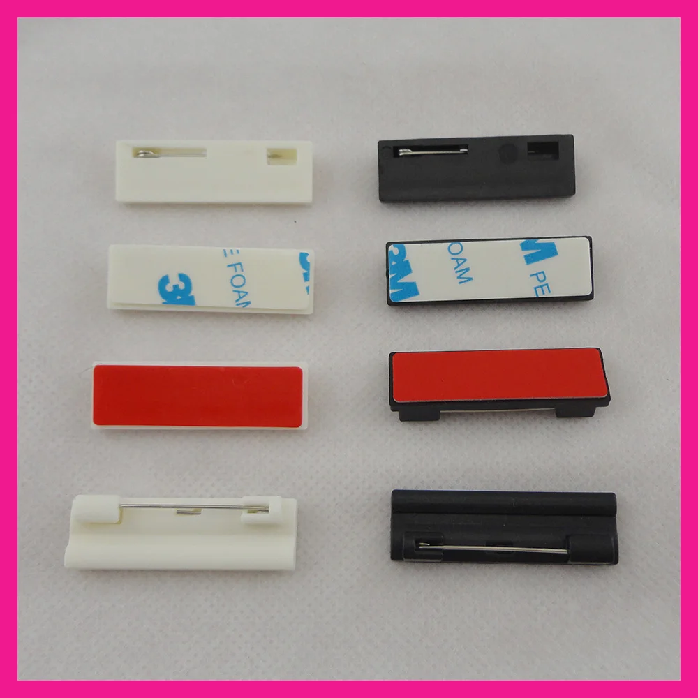 

10PCS 1.2cm*4.0cm white black Adhesive Rectangle plain plastic pin backs for DIY brooches badge safety pins for name cards