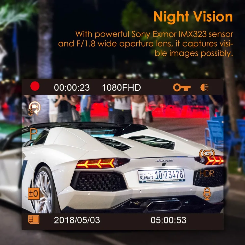 Vantrue T2 Dash Camera NT96655 Video Recorder 160 Degree View Wave Guard Packing Monitor Night Vision G-Sensor Car DVR Camera  (5)