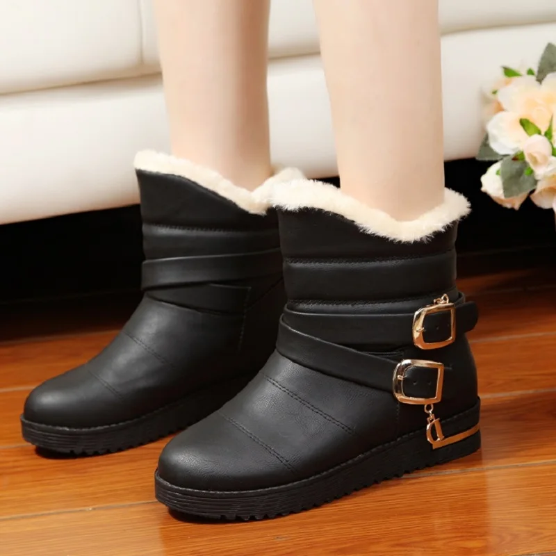 New Style Flat Winter Boots for Women Buckle Fashion Martin Boots Black ...