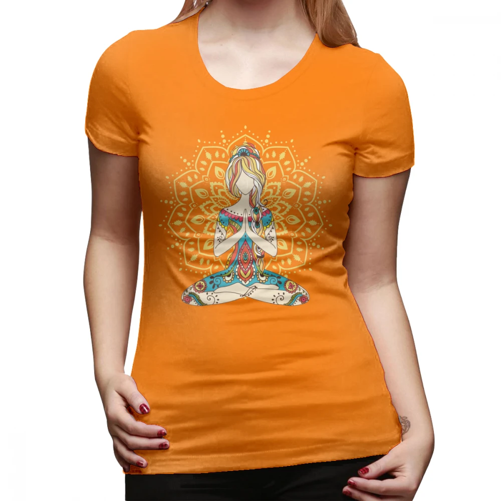 Футболка «Om» Om Chakras minditness медитация дзэн футболка с графическим коротким рукавом женская футболка фиолетовая XXL Женская футболка - Цвет: Оранжевый