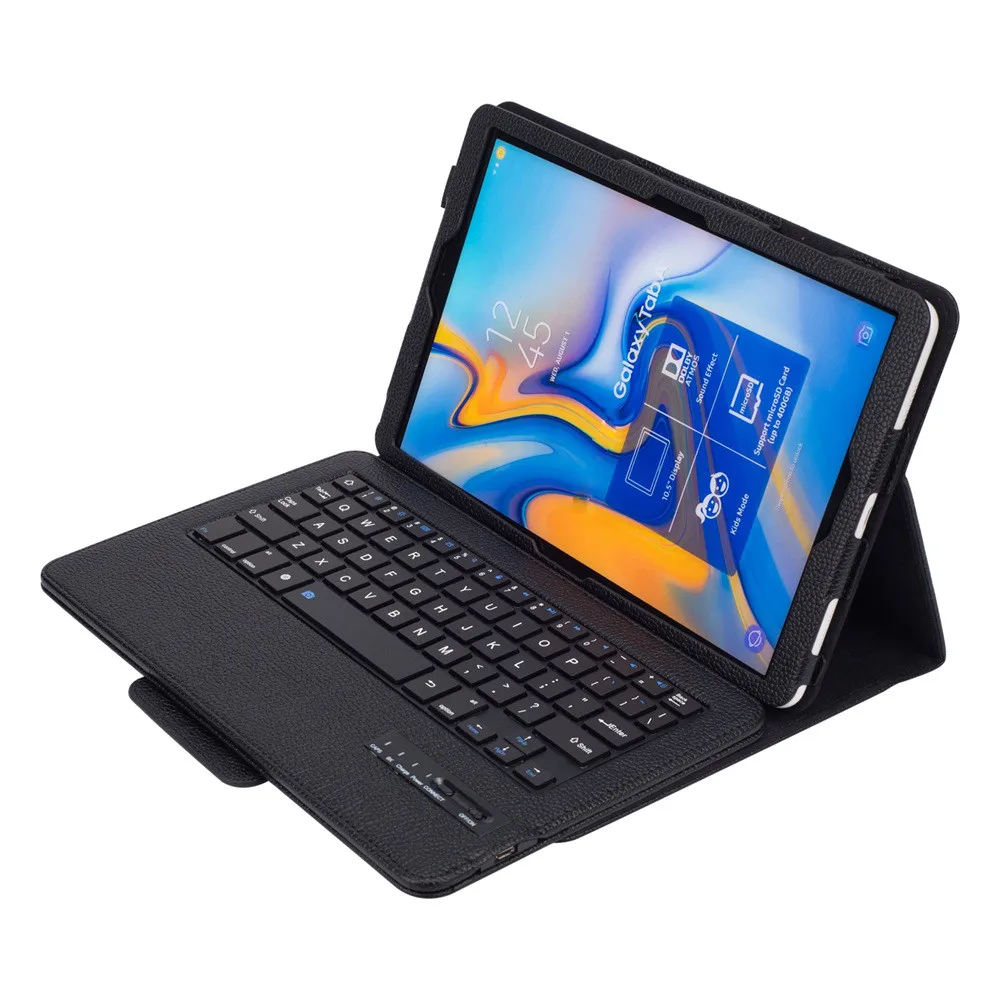 Съемная Bluetooth клавиатура съемный кожаный чехол+ подставка для samsung Galaxy Tab A 10,5 T590 T595# T09 - Цвет: black