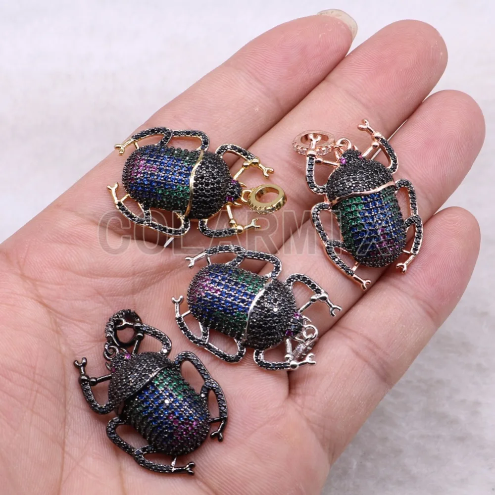 Модные Большие жуки микро проложить красочный Циркон насекомое разноцветная подвеска милые кукурузные жуки ювелирный кулон-подвеска мода 3726