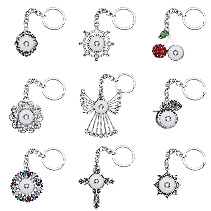 

Fashion Beauty flowers Angle Cross Rhinestone charms snap key chains fit 18mm snap buttons DIY snap jewelry XL0067