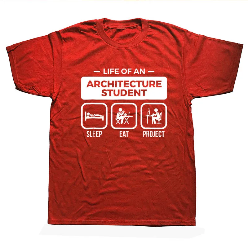 Забавная Студенческая Футболка с принтом «Жизнь зодчества», мужская летняя Винтажная футболка с коротким рукавом «Born To Be An Architect», хлопковые черные футболки - Цвет: RED