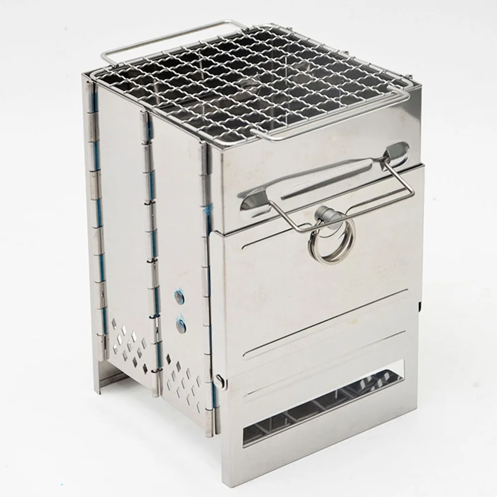 

Outdoor Grill Stainless Steel Barbecue Stove Wood Burning Mini Backpacking Cooking Practical Portable Camping Folding Picnic